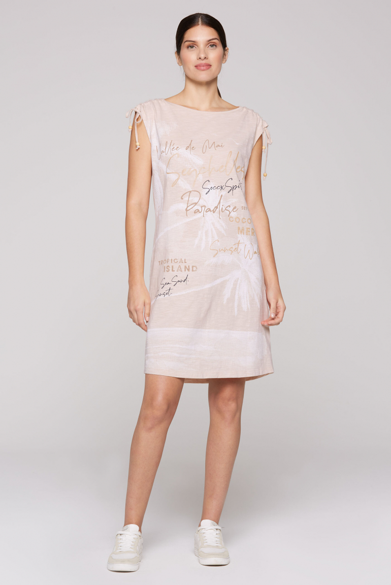 Jersey-Kleid mit gerafften Schultern und Artwork