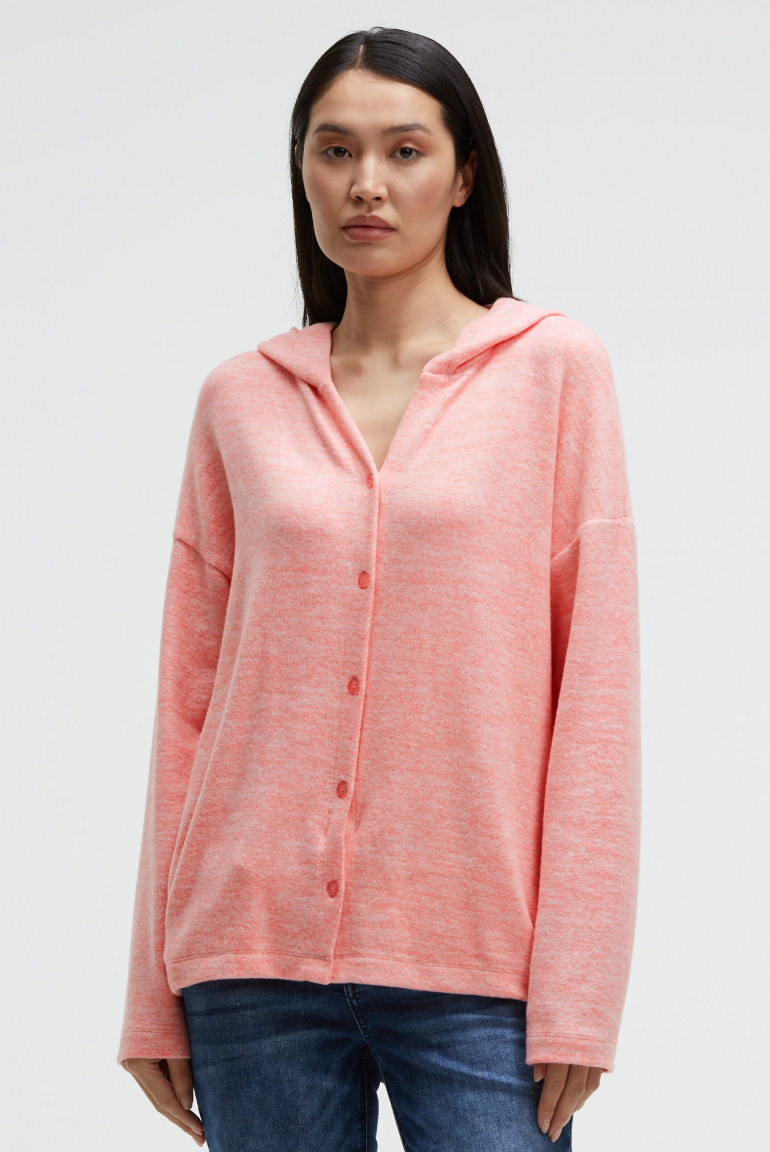 Kapuzenstrickjacke aus Flauschstrick mit Rücken-Print