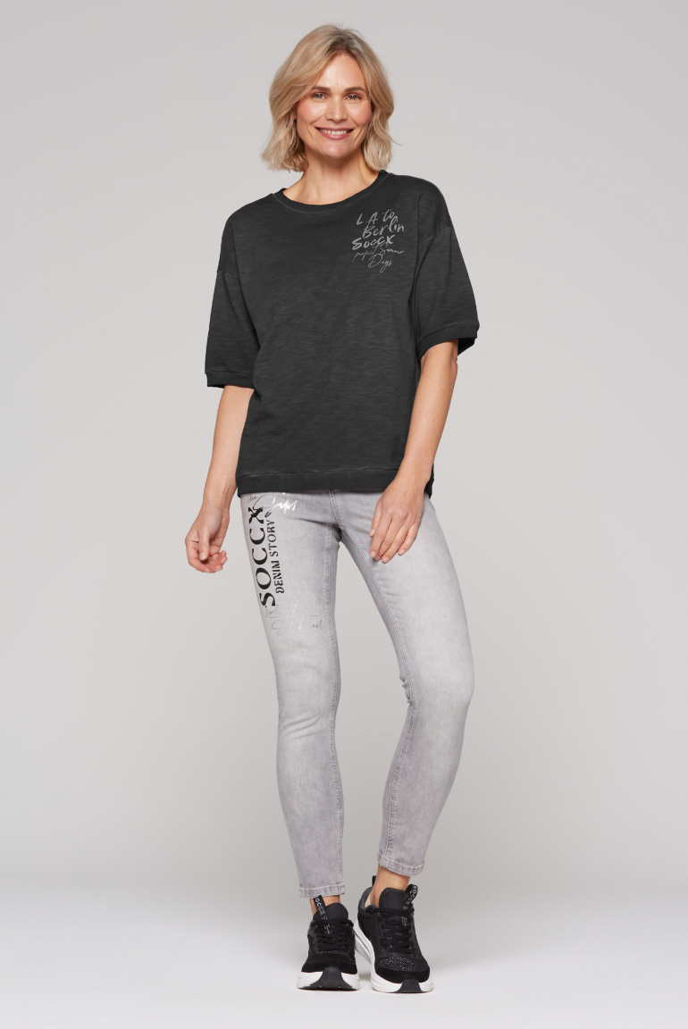 Kurzarm-Sweatshirt mit Label Print