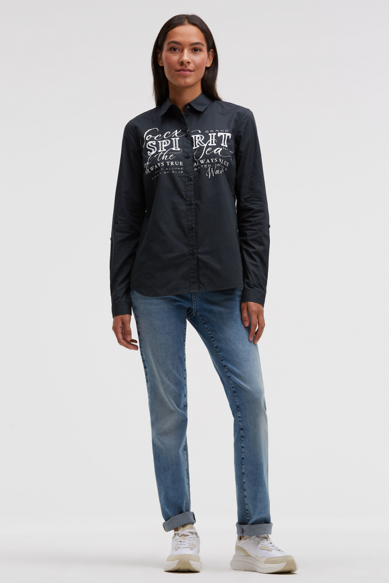 Langarmbluse mit Logo-Flock-Print