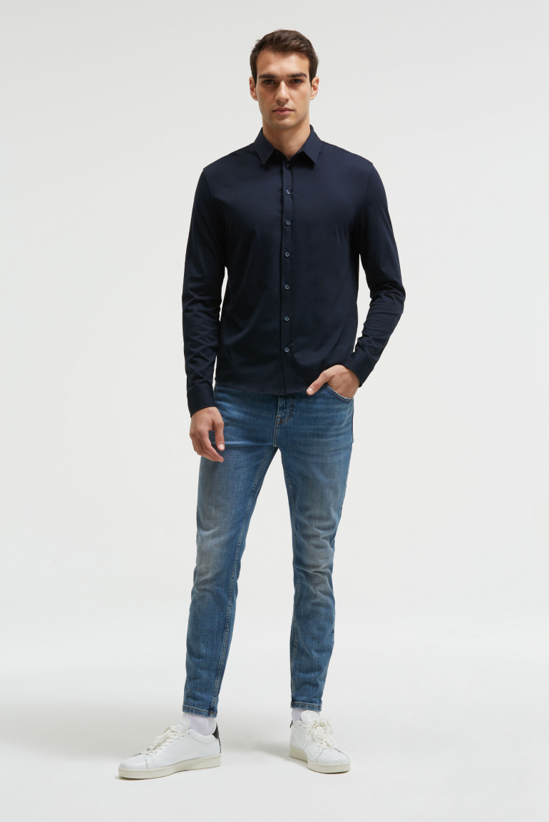 Langarmhemd aus Baumwoll-Jersey Slim Fit