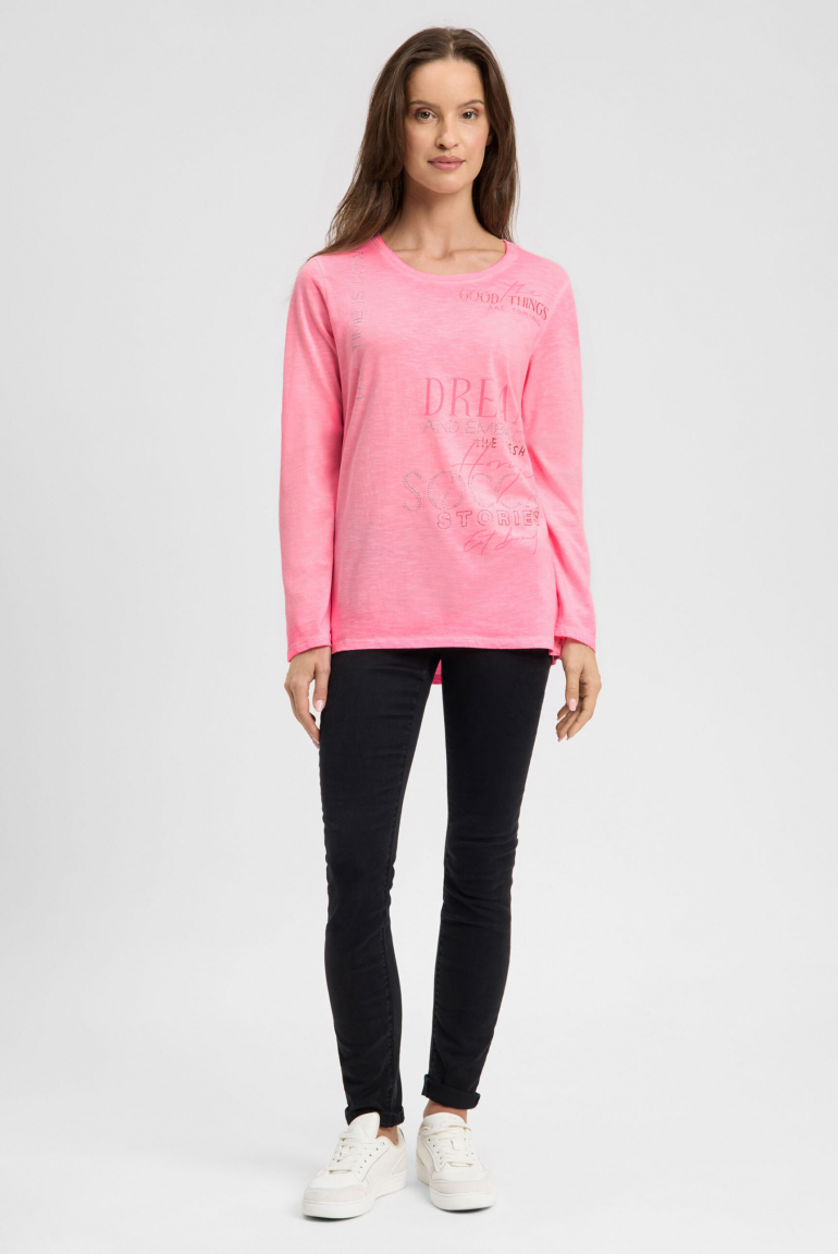 Langarmshirt mit Print und Schmucksteinen