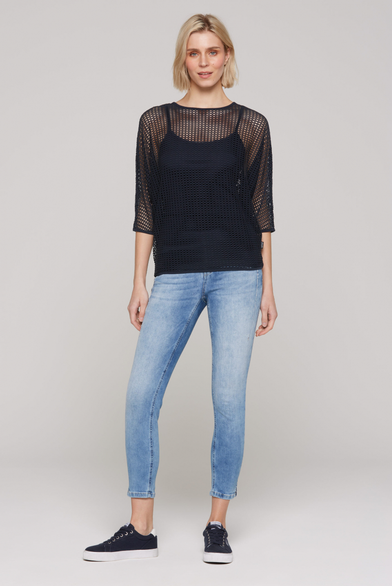 Mesh-Sweatshirt mit tonigem Top, 2-teilig
