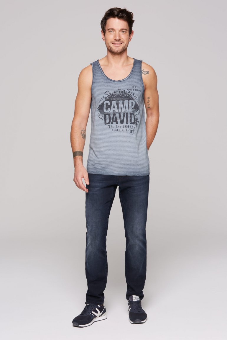 Muskelshirt mit Strukturstreifen und Logo Prints