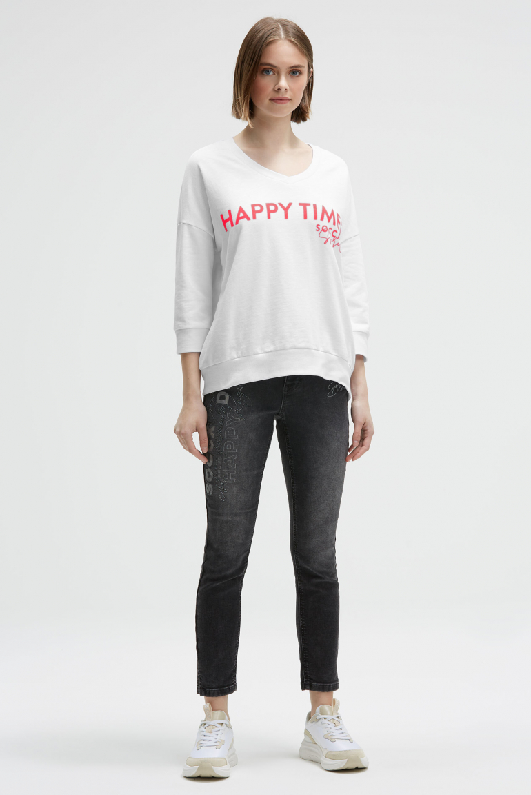 Oversized Sweatshirt mit V-Ausschnitt und Print