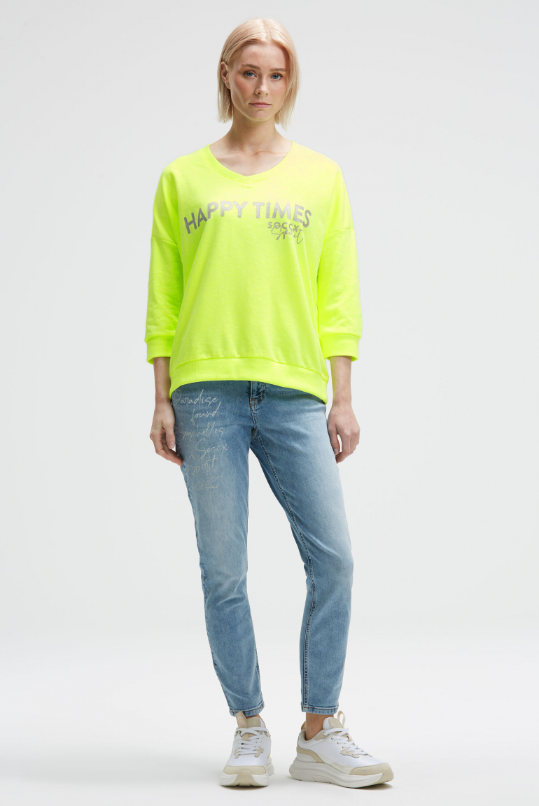 Oversized Sweatshirt mit V-Ausschnitt und Print