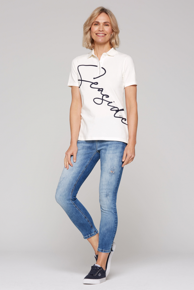 Pikee-Poloshirt mit Wording Print