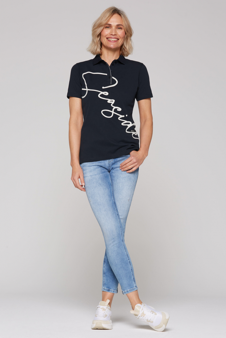 Pikee-Poloshirt mit Wording Print