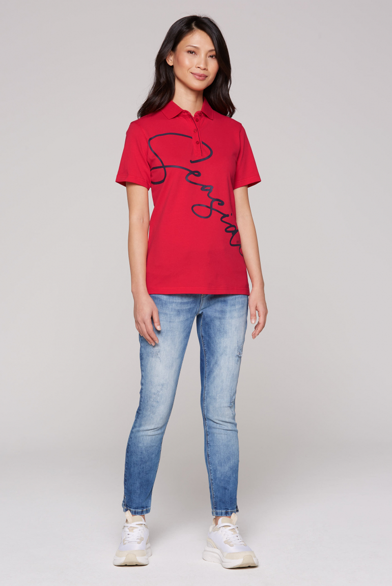 Pikee-Poloshirt mit Wording Print