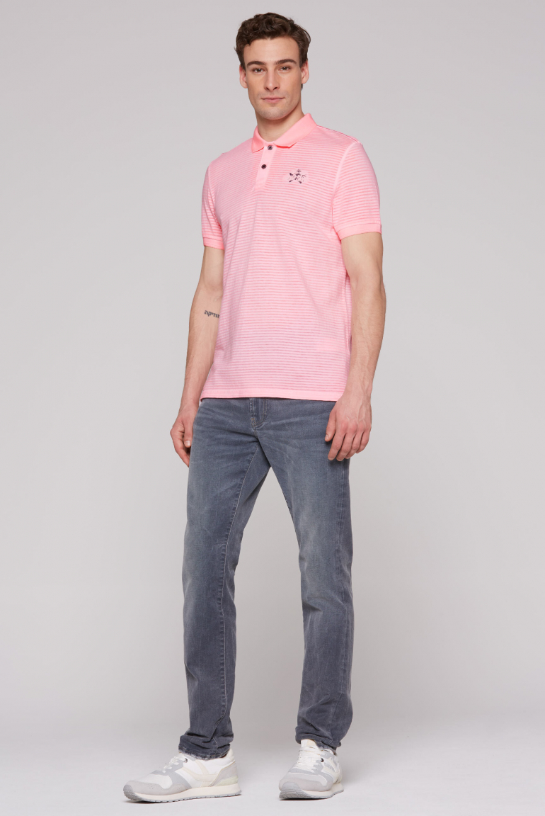 Polo mit Strukturstreifen und Backprint