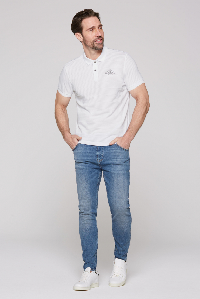 Polo mit Strukturstreifen und Backprint