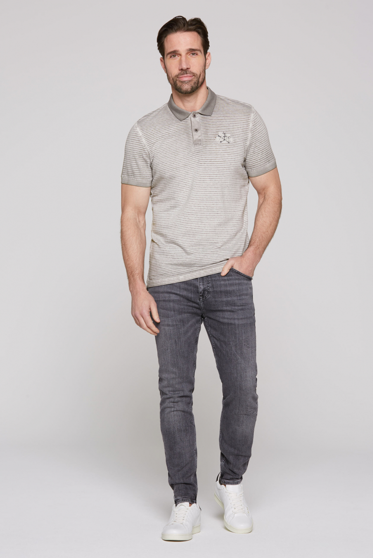 Polo mit Strukturstreifen und Backprint