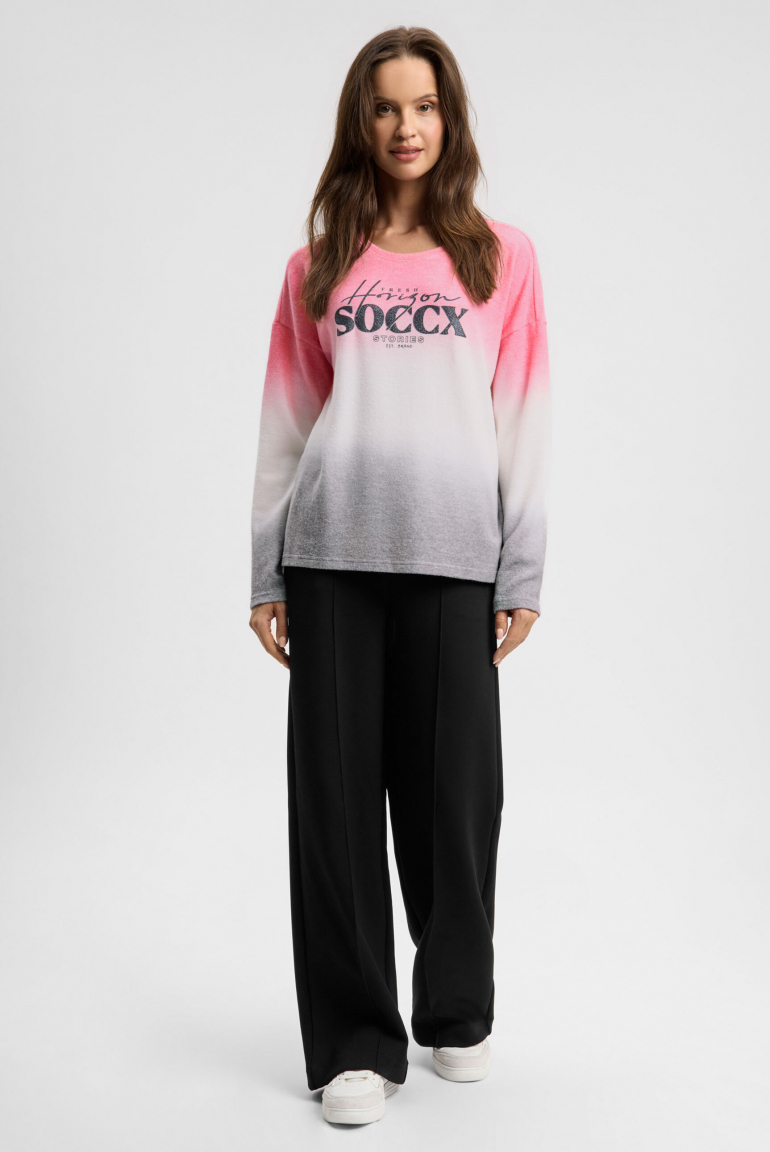 Pullover Dip Dye aus Flauschstrick mit Glitter-Logo