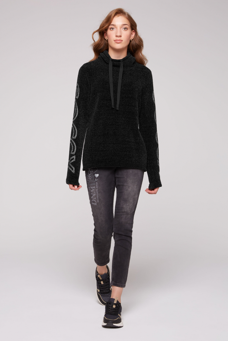 Rollkragenpullover in Chenillestrick mit Logo Prints