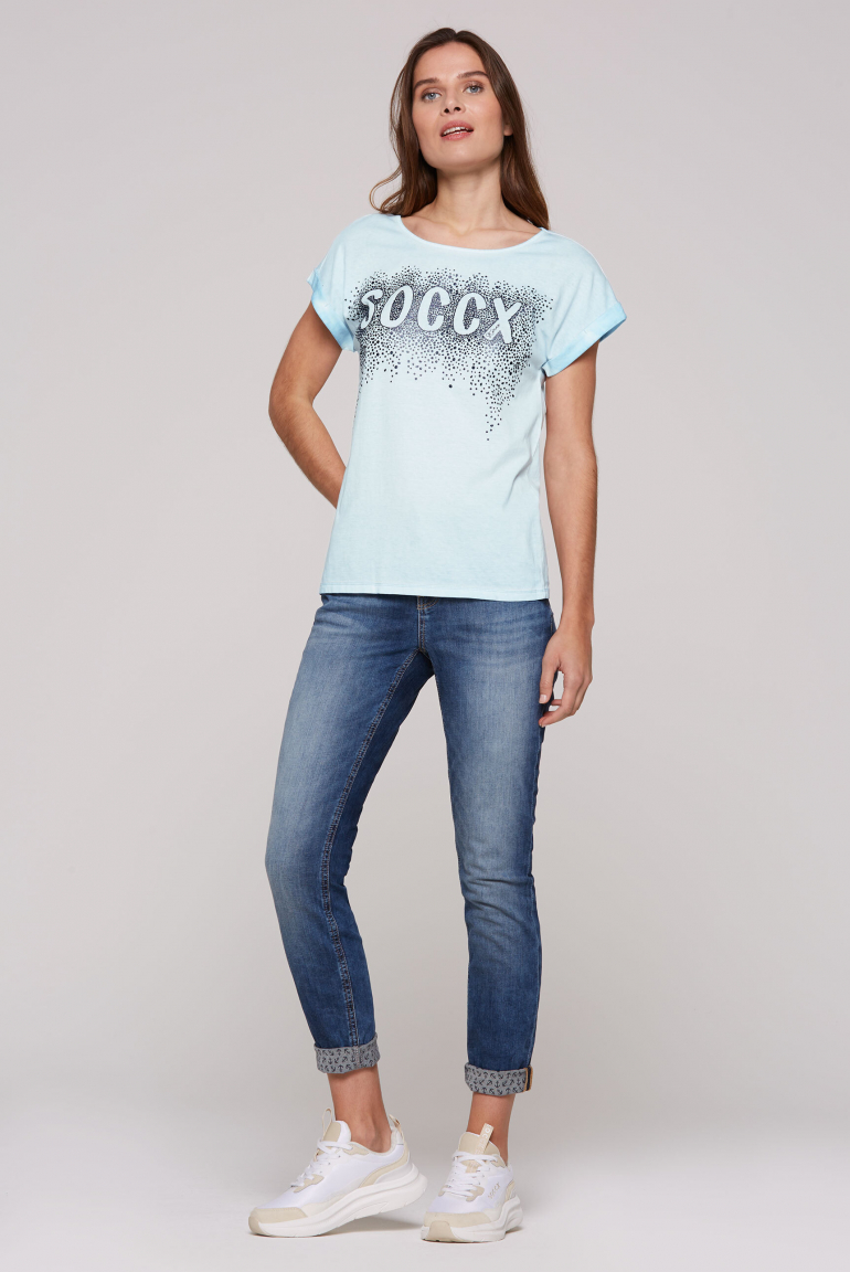 Rundhalsshirt Oil Dyed mit Puffprint-Artwork