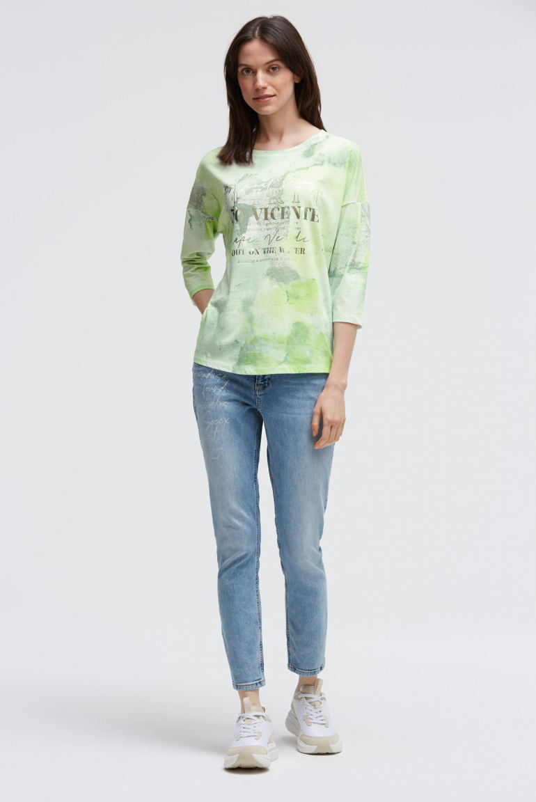 Shirt mit Batik All Over Print und 3/4-Ärmeln