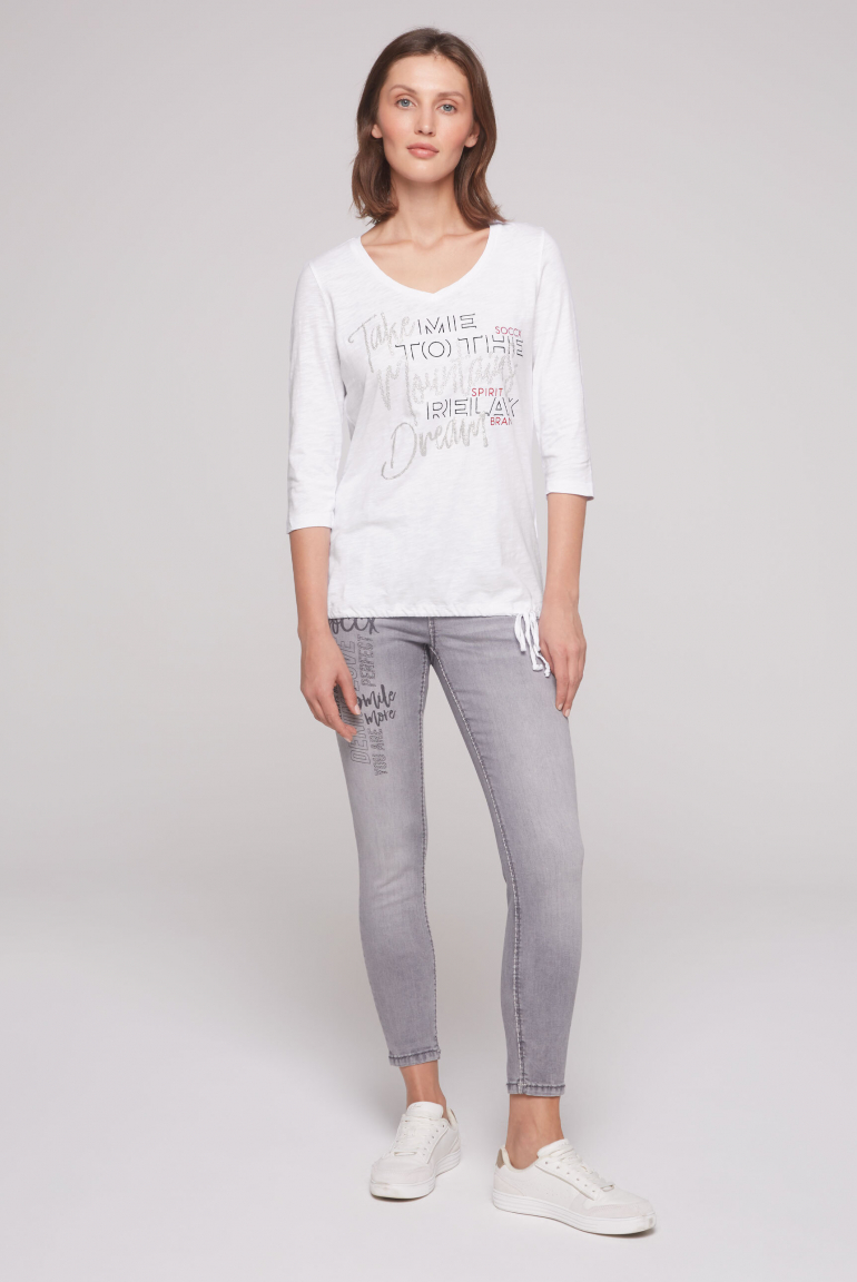 Shirt mit V-Ausschnitt und Tunnelzugband im Saum