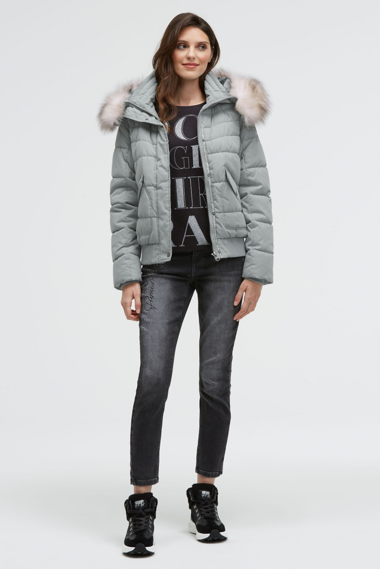 Stepp-Blouson mit Fake-Fur-Kapuze