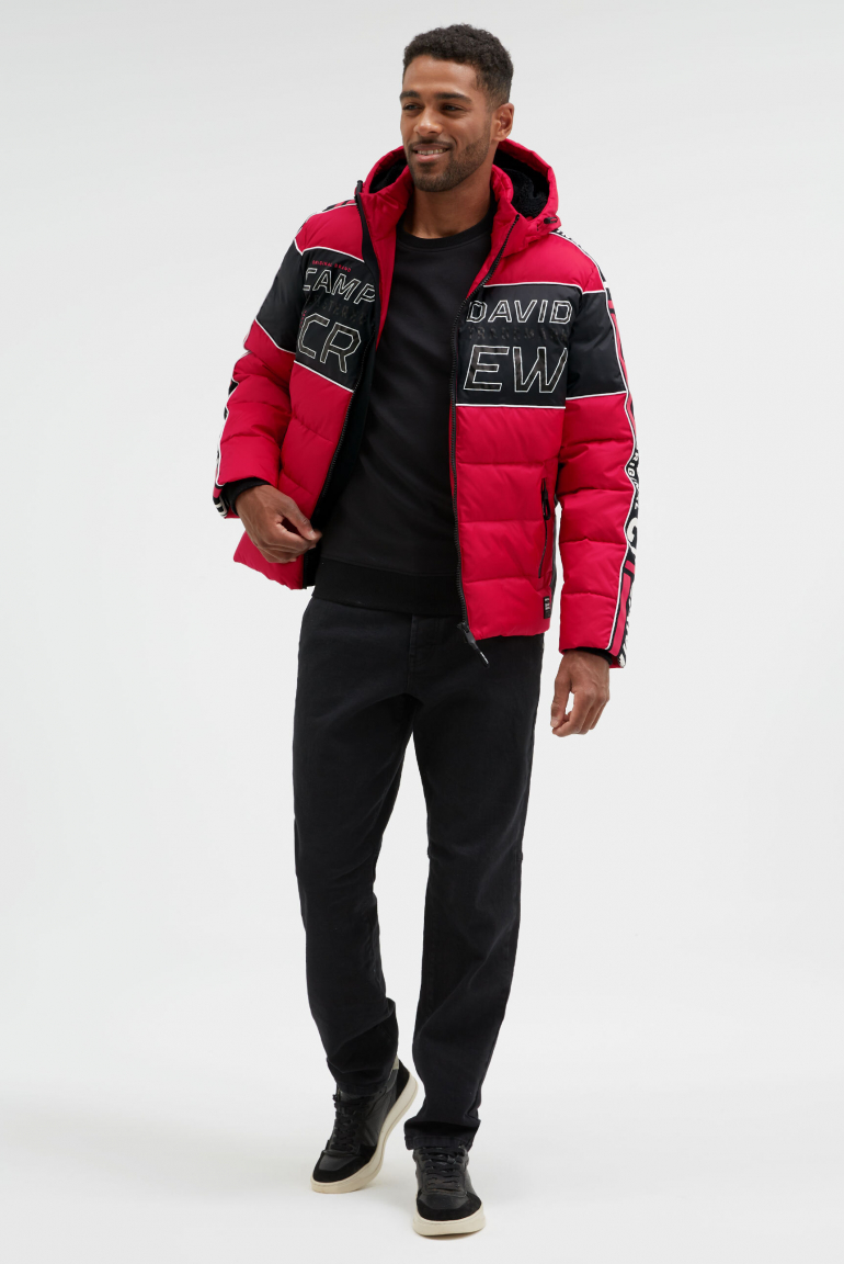 Steppjacke mit Colour-Blocking, Tapes, Artworks