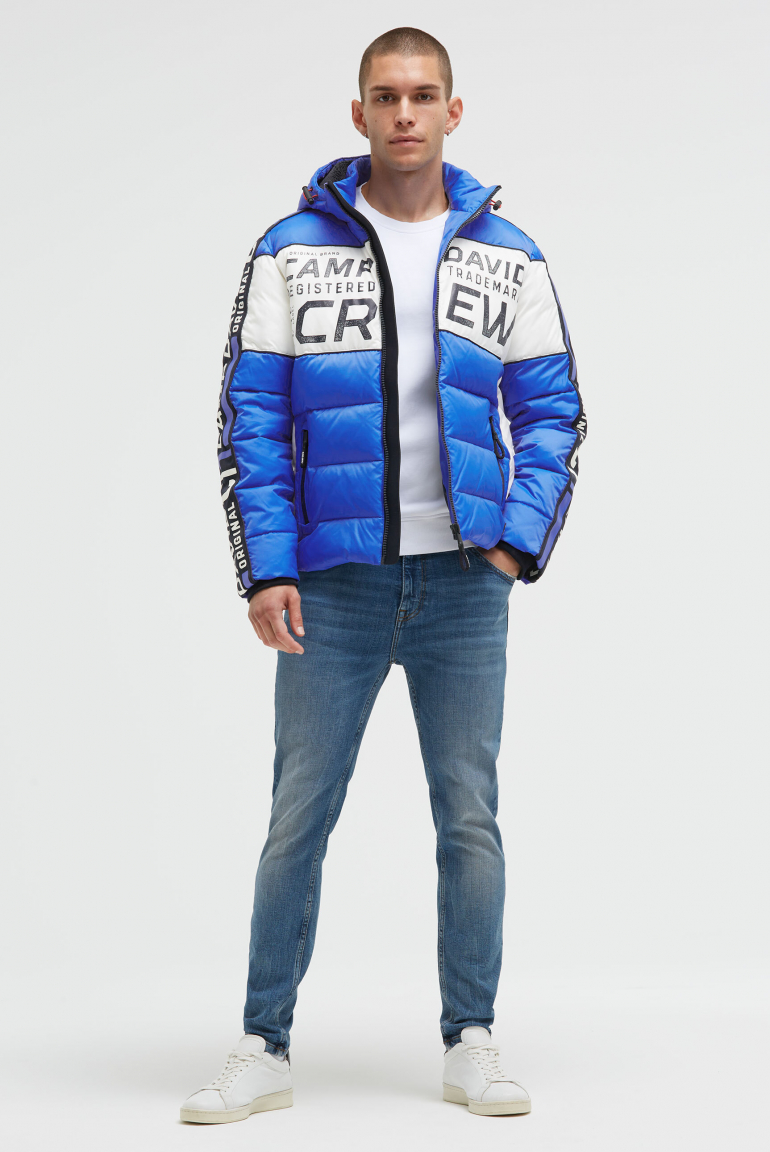 Steppjacke mit Colour-Blocking, Tapes, Artworks