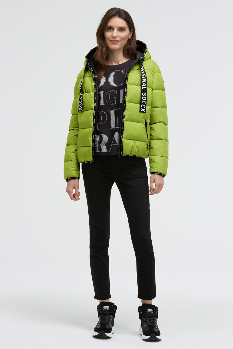 Steppjacke mit Kapuze und Logo-Bändern