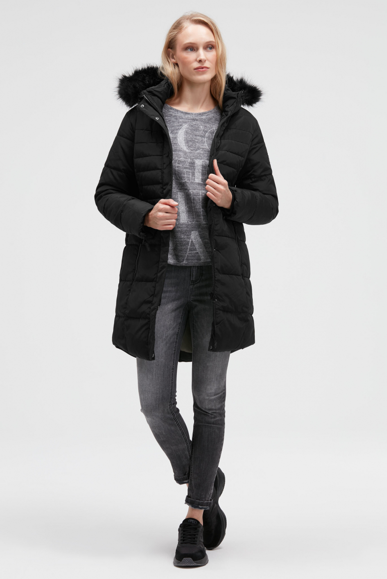 Steppparka mit abtrennbarer Kapuze und Kunstfell