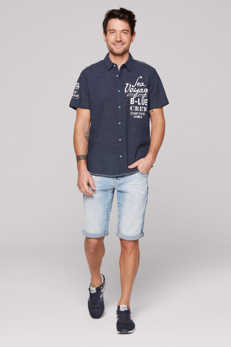 Streifenhemd Kurzarm mit Label Prints