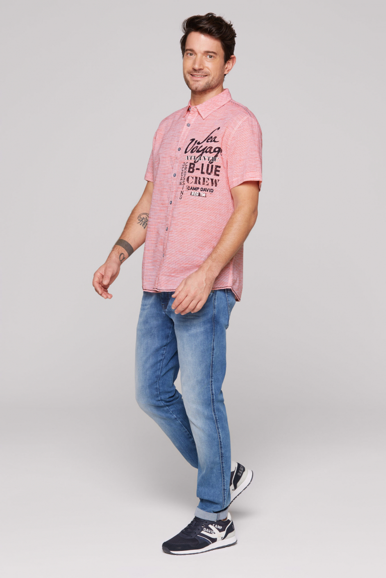 Streifenhemd Kurzarm mit Label Prints