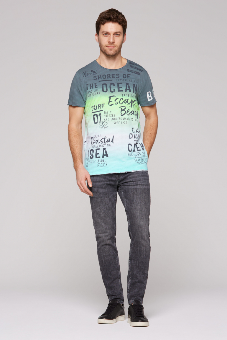 Streifenshirt Dip Dye im Used Look mit Label Prints