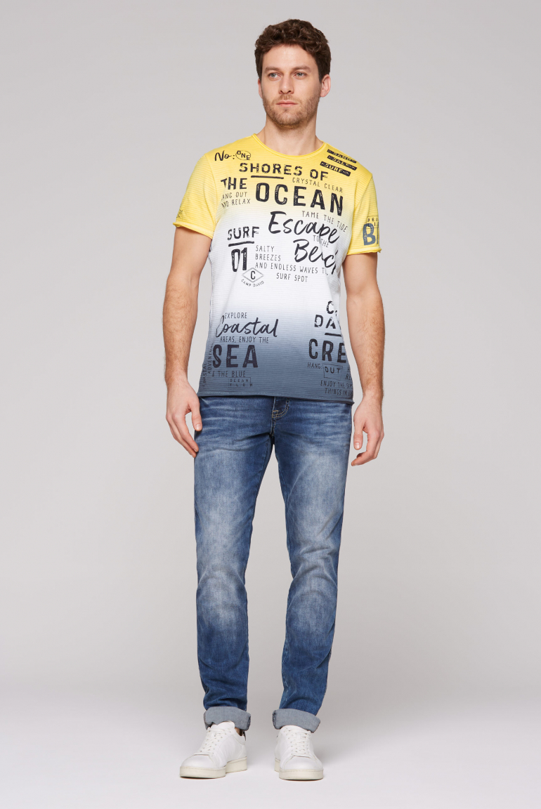 Streifenshirt Dip Dye im Used Look mit Label Prints