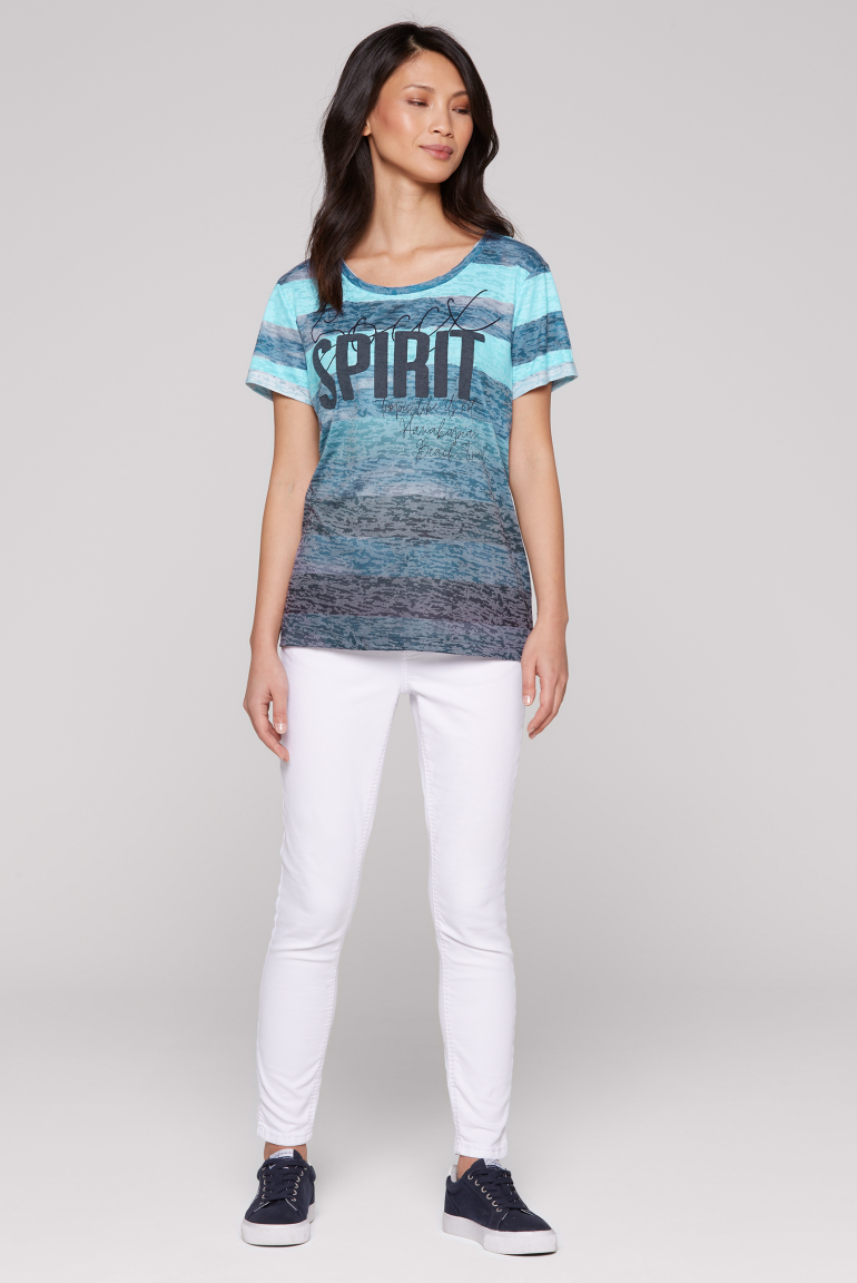 Streifenshirt mit Ausbrenner-Effekten und Artwork