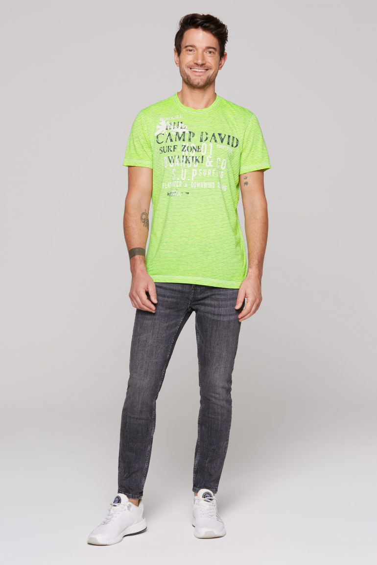 Streifenshirt mit Ausbrenner-Effekten und Prints