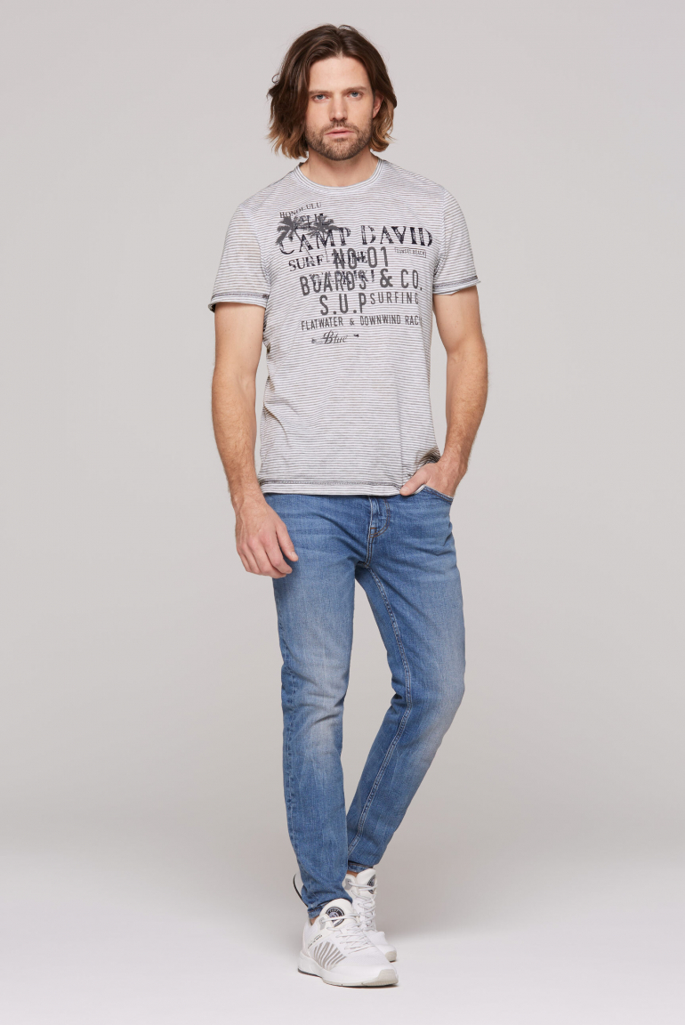 Streifenshirt mit Ausbrenner-Effekten und Prints
