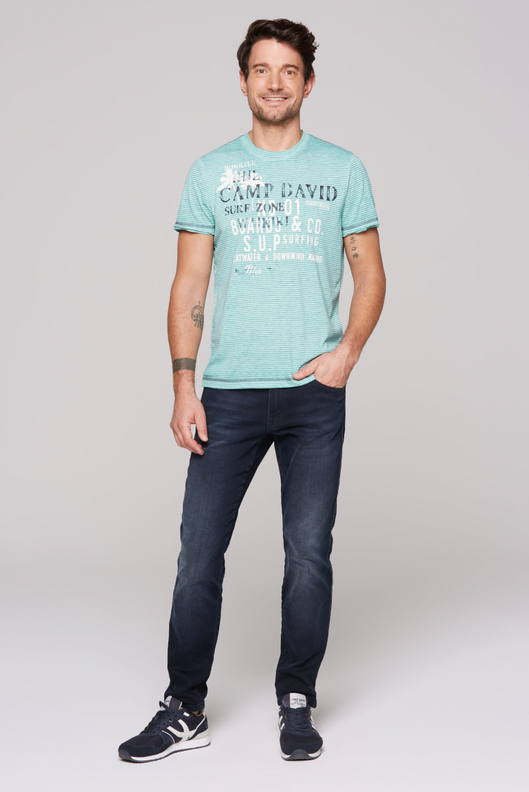 Streifenshirt mit Ausbrenner-Effekten und Prints