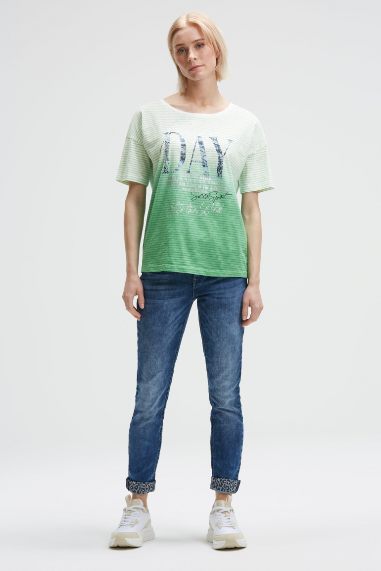 Streifenshirt mit Dip-Dye-Effekt und Artwork