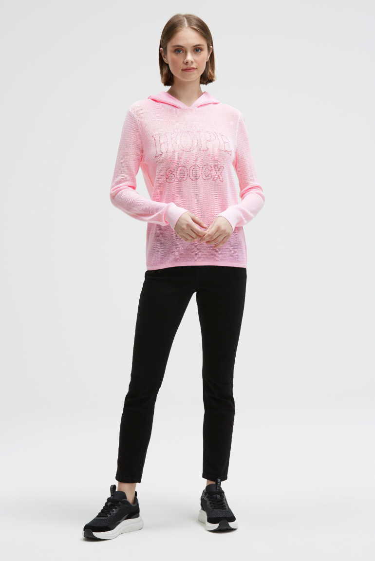 Strick-Hoodie mit Mesh-Struktur und Artwork