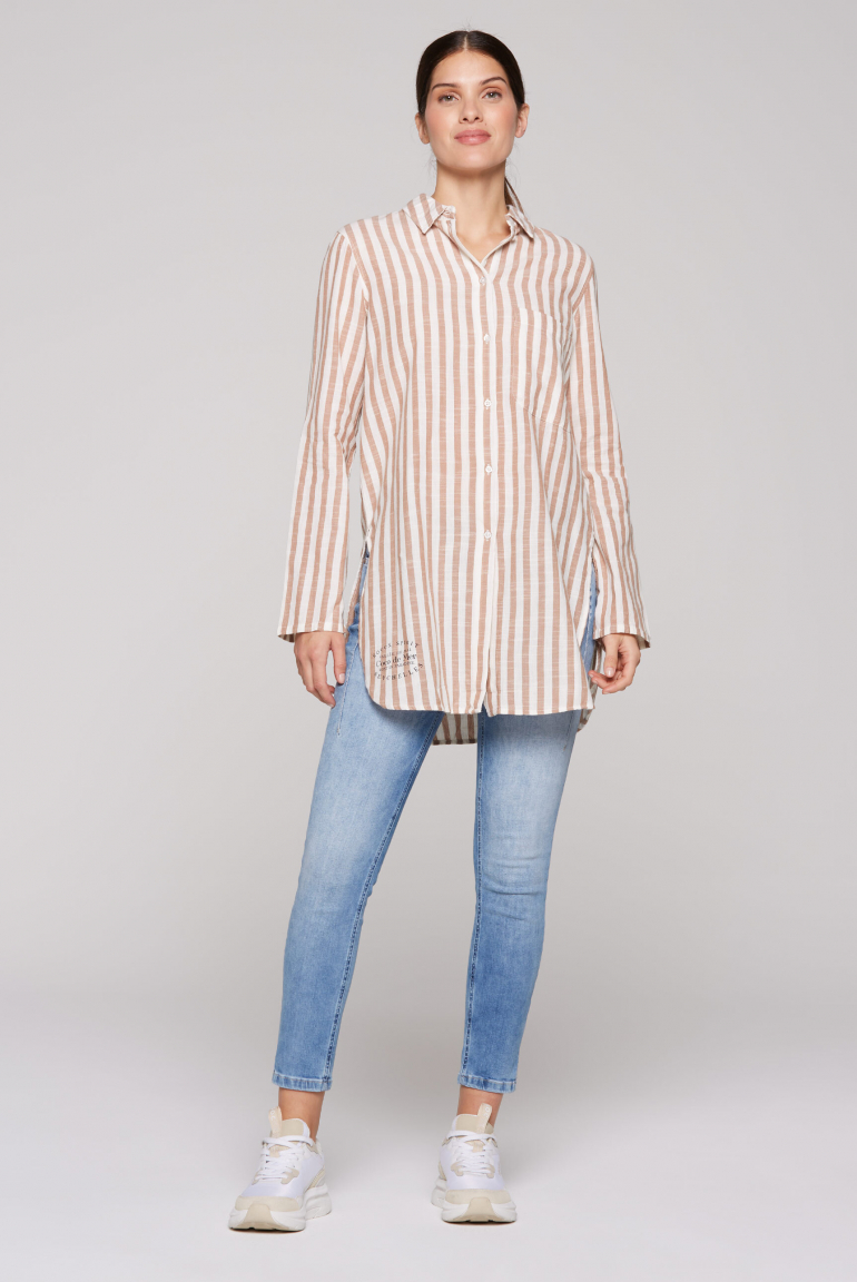 Strukturierte Longbluse mit Streifenmuster