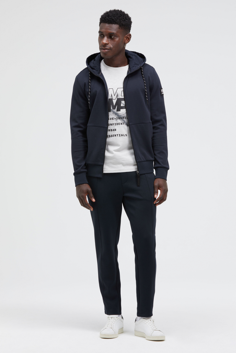 Sweatjacke aus Interlock mit Nylon-Kapuze