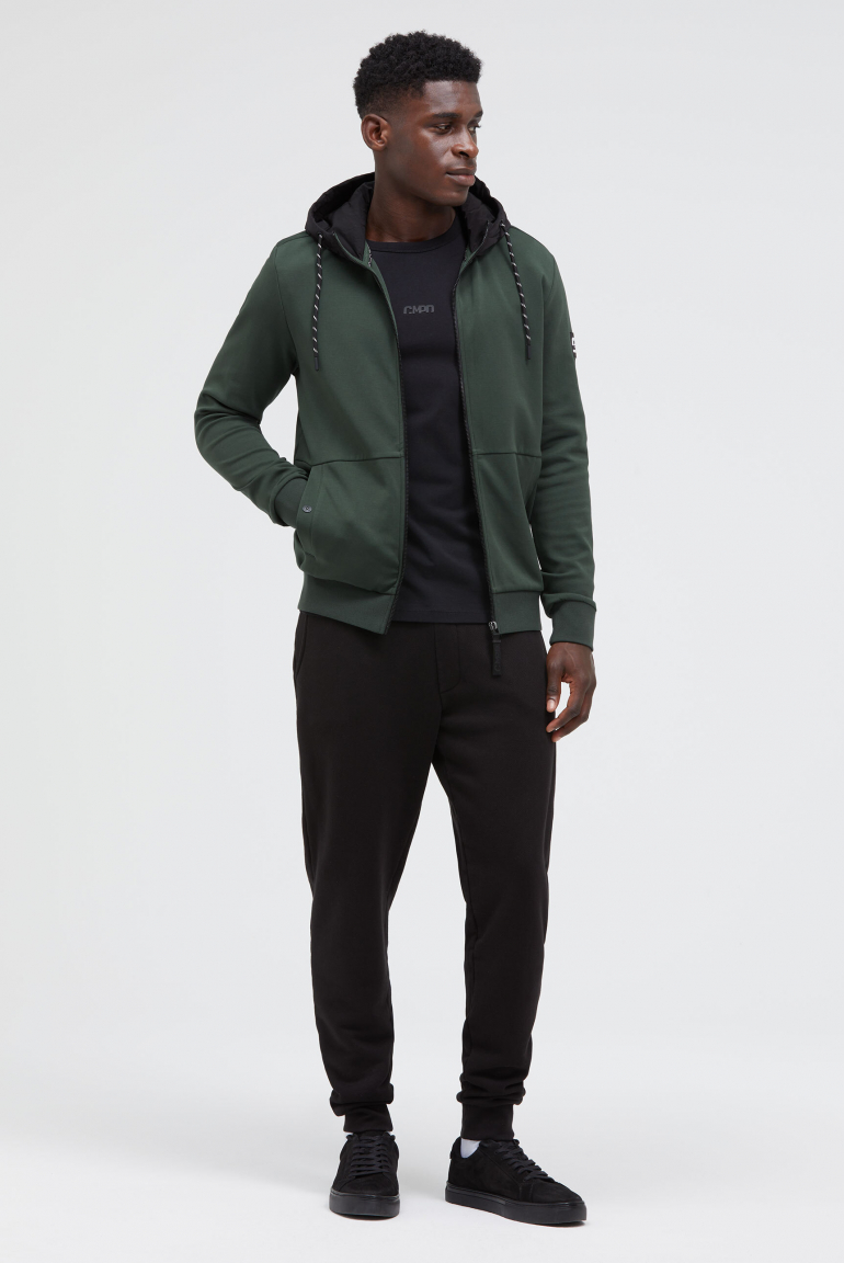 Sweatjacke aus Interlock mit Nylon-Kapuze