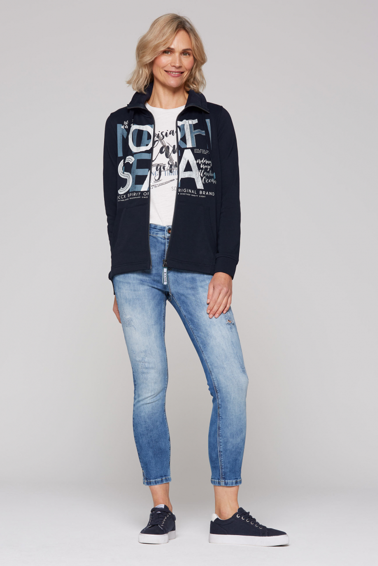 Sweatjacke mit hohem Kragen und Artwork
