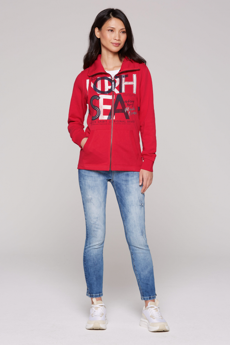 Sweatjacke mit hohem Kragen und Artwork