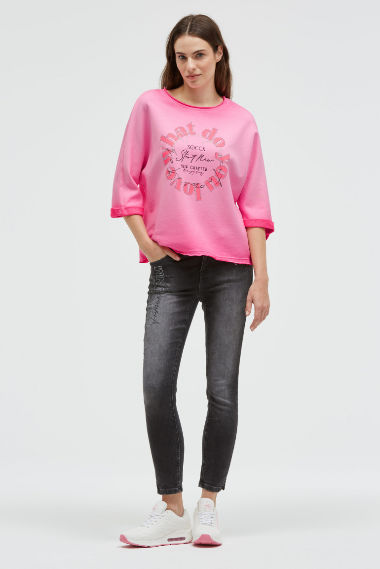 Sweatshirt Oil Dyed mit Kurzarm und Frontprint