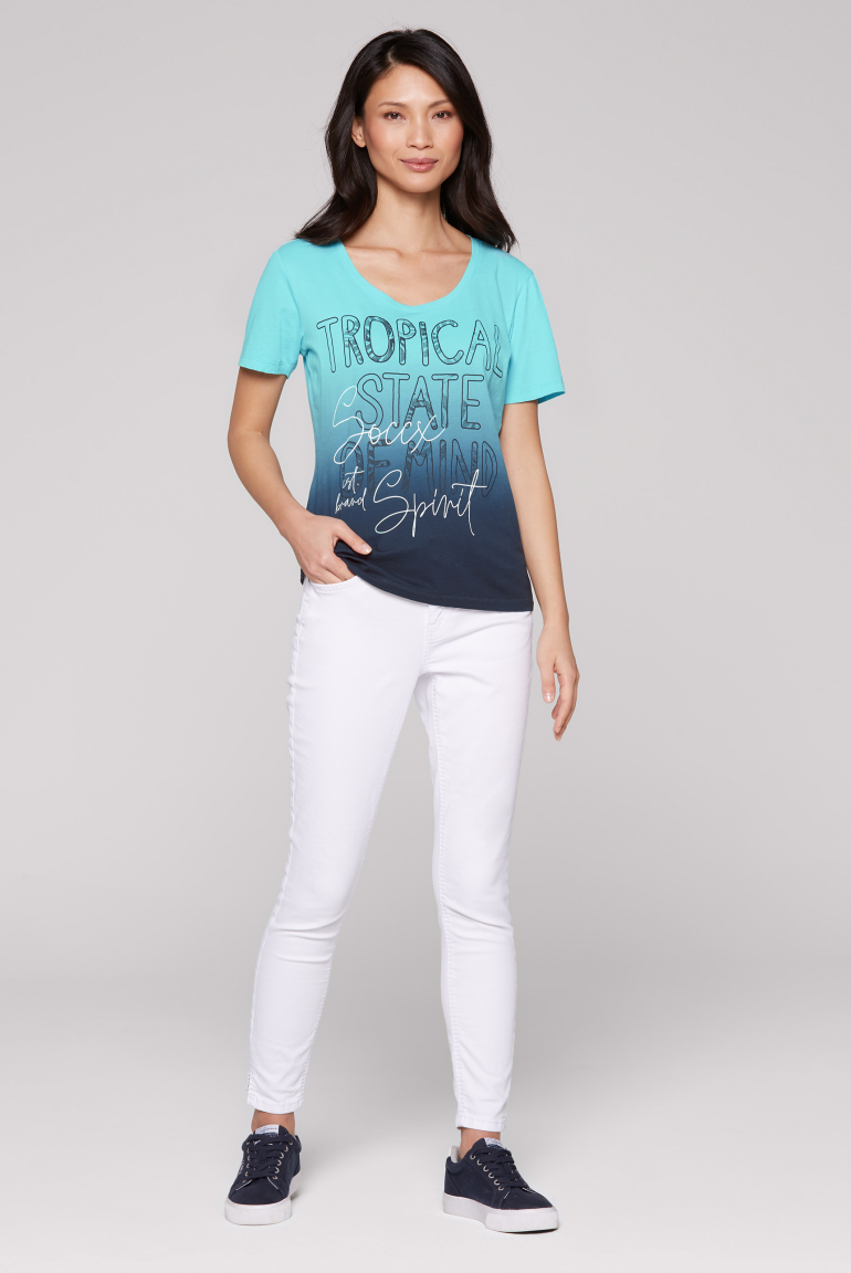 T-Shirt Dip Dye mit V-Neck und Artwork