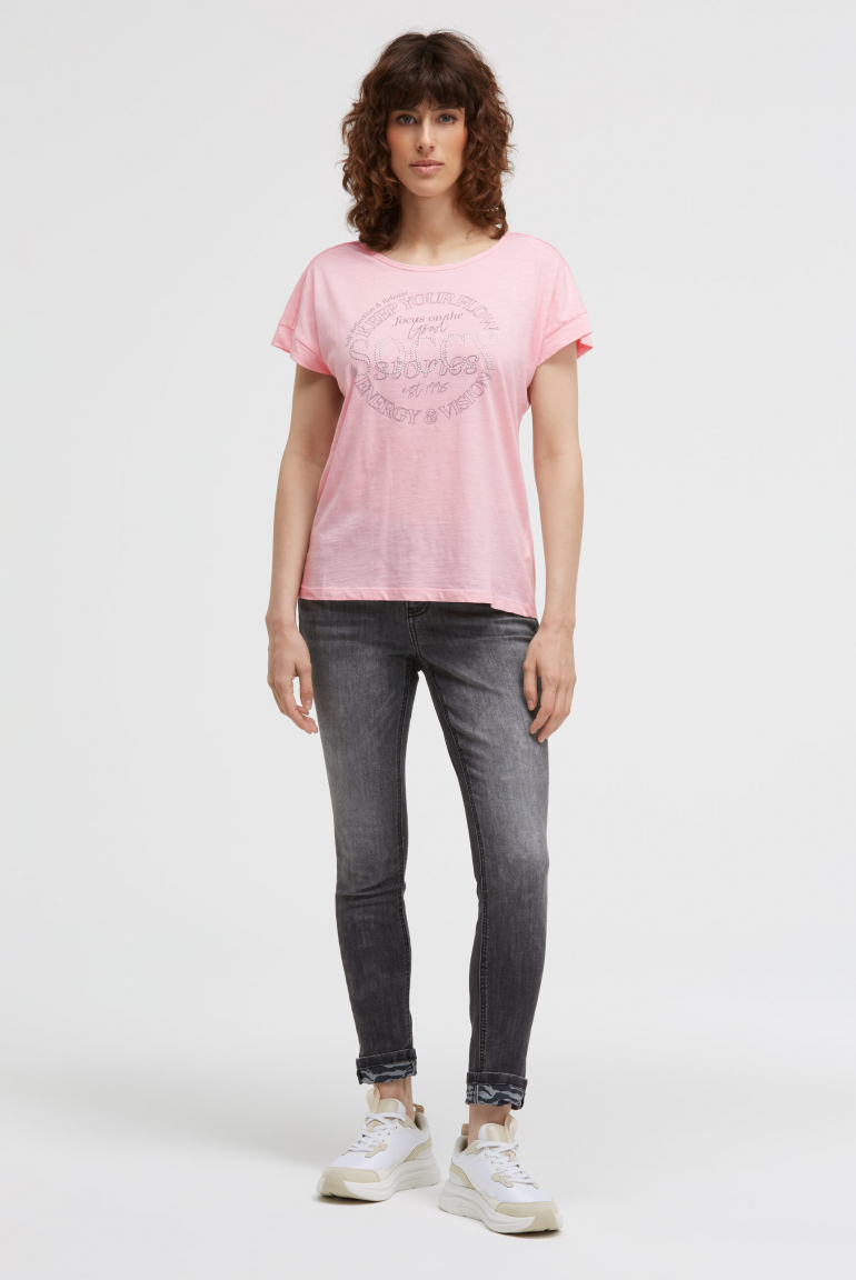T-Shirt mit Artwork aus Schmucksteinen