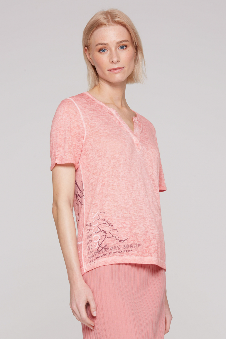 T-Shirt mit Leinen-Optik und Rücken-Print