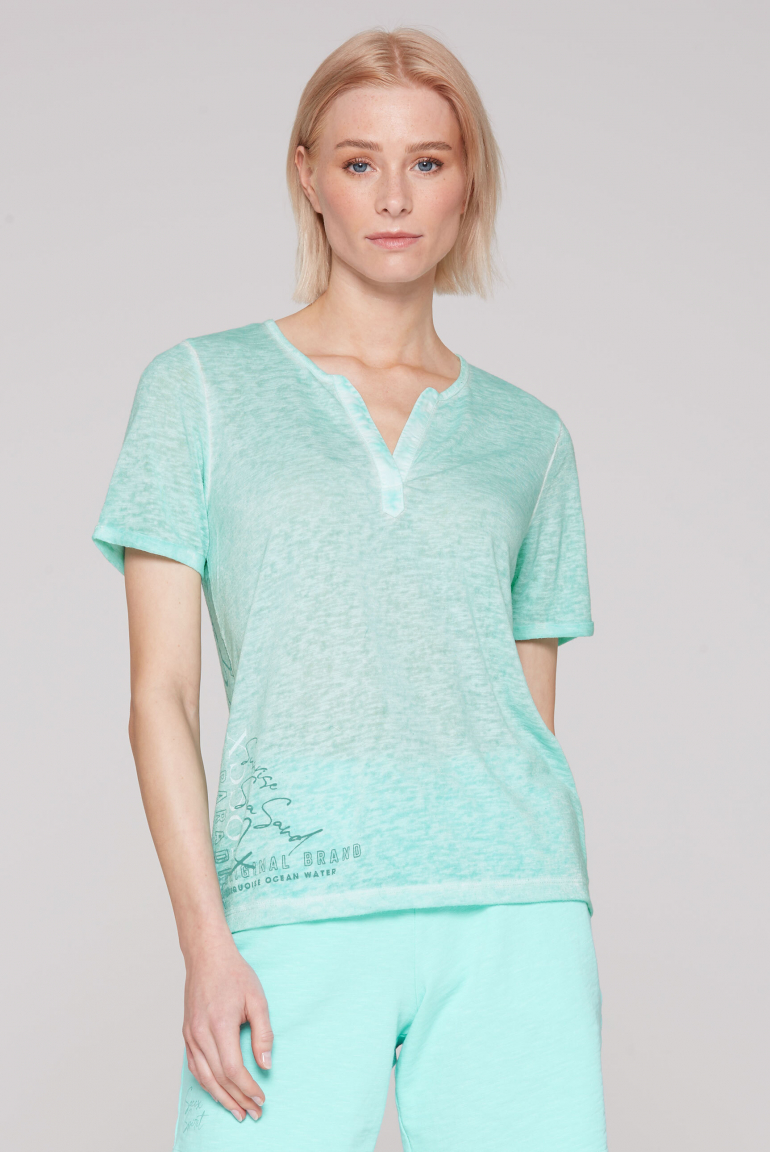 T-Shirt mit Leinen-Optik und Rücken-Print