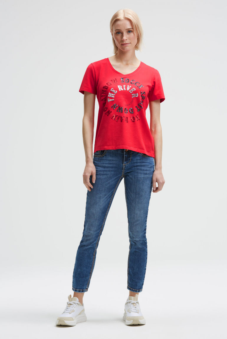T-Shirt mit Print und Pailletten-Details