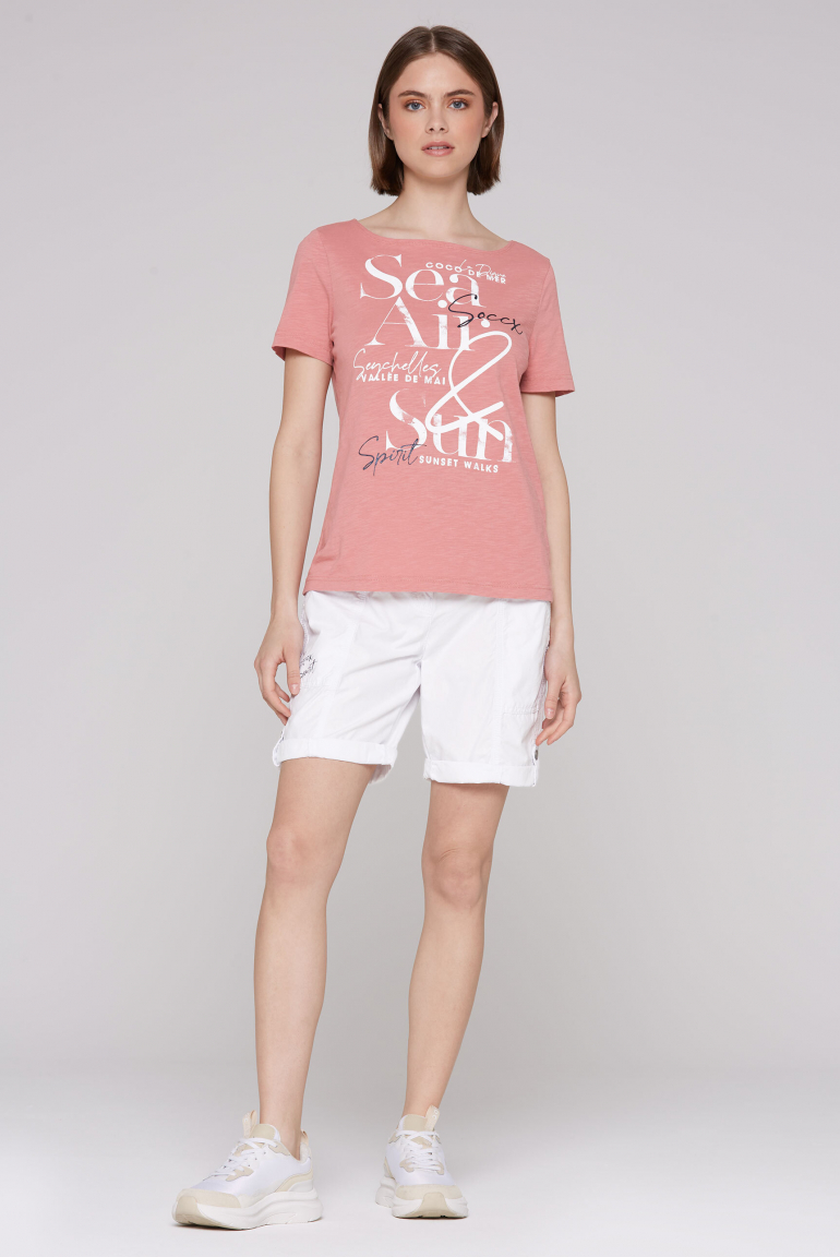 T-Shirt mit U-Boot-Ausschnitt und Artwork