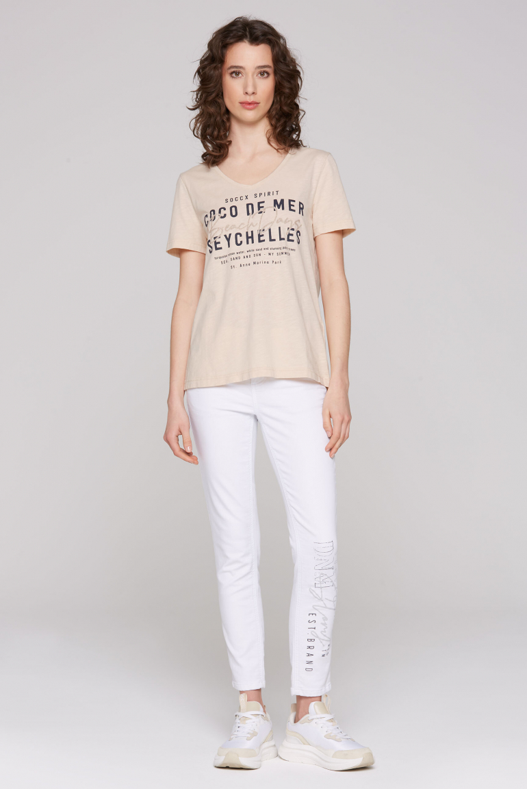 T-Shirt mit V-Neck und Caviar-Print-Wording