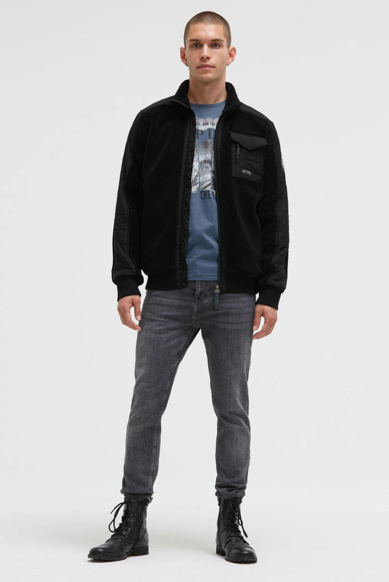 Teddyfleecejacke im tonigen Materialmix